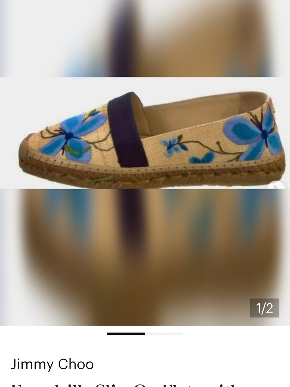 Jimmy Choo Natural Espadrille with Blue Floral Embroidery